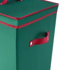 Hastings Home 40" Upright Christmas or Gift Wrapping Paper Storage Box With Lid, Dividers, and Handles - Green/Red