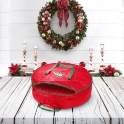 OSTO Water Resistant Christmas Wreath Storage Bag Holder, Year-Round Artificial Wreaths Storage Protection and Practical Features