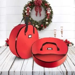 OSTO Christmas Wreath Storage Bag Holder, Tear-Resistant 420D Oxford, Year-Round Artificial Wreaths Storage Protection 2-Pack