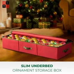 OSTO Underbed Christmas Ornament Storage Box Stores Up to 120 Holiday Ornaments of 3 in; Non-Woven Fabric with Carry Handles