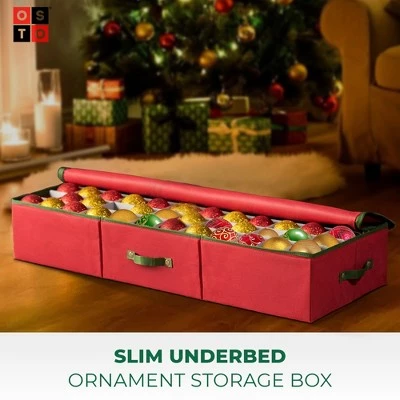OSTO Underbed Christmas Ornament Storage Box Stores Up to 120 Holiday Ornaments of 3 in; Non-Woven Fabric with Carry Handles 3 OSTO Underbed Christmas Ornament Storage Box Stores Up to 120 Holiday Ornaments of 3 in; Non-Woven Fabric with Carry Handles