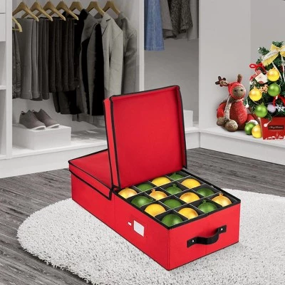 OSTO Underbed Christmas Ornament Storage Box with Lid and Trays; Fits 64 Holiday Ornaments of 3 inches Tear Proof, Waterproof, 600D Polyester 3 OSTO Underbed Christmas Ornament Storage Box with Lid and Trays; Fits 64 Holiday Ornaments of 3 inches Tear Proof, Waterproof, 600D Polyester