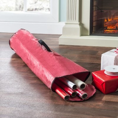 Home Basics Textured PVC Christmas Wrap Storage Bag, Red 3 Home Basics Textured PVC Christmas Wrap Storage Bag, Red