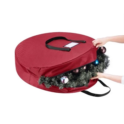 Hastings Home Round Wreath Storage Bag With Handles - 36", Red 5 Hastings Home Round Wreath Storage Bag With Handles - 36", Red - Image 3