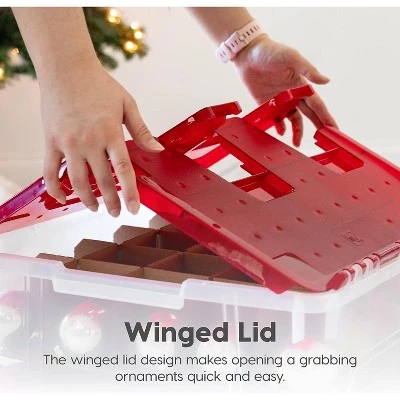 IRIS USA Ornament Storage Box, Plastic Organization Container Bin, Clear/Red 6 IRIS USA Ornament Storage Box, Plastic Organization Container Bin, Clear/Red - Image 4