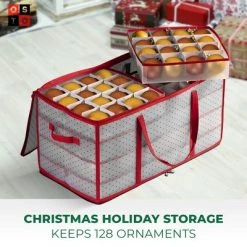 OSTO Clear Plastic Christmas Ornament Storage Box Stores Up to 128 Ornaments of 3β; 2-way zipper,Carry Handles. Tear Proof and Waterproof