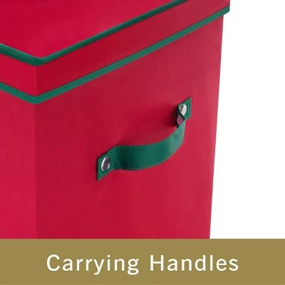 Hastings Home Wrapping Paper Upright Storage Box for 20 Rolls of 40" Gift Wrap With Lid, Dividers and Handles - Red With Green Handles 6 Hastings Home Wrapping Paper Upright Storage Box for 20 Rolls of 40" Gift Wrap With Lid, Dividers and Handles - Red With Green Handles - Image 4
