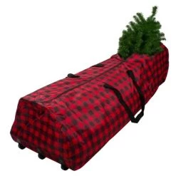 Northlight Red and Black Plaid Rolling Tree Christmas Tree Storage Bag For Artificial Trees Up To 7.5ft