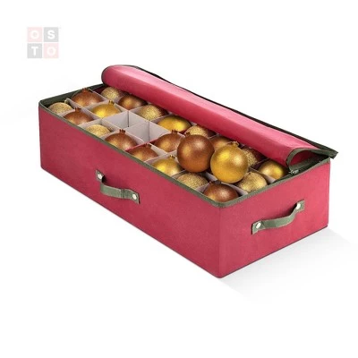 OSTO Underbed Christmas Ornament Storage Box Stores Up to 64 Holiday Ornaments of 3 in; Non-Woven Fabric with handles and 2-way zipper 6 OSTO Underbed Christmas Ornament Storage Box Stores Up to 64 Holiday Ornaments of 3 in; Non-Woven Fabric with handles and 2-way zipper - Image 4