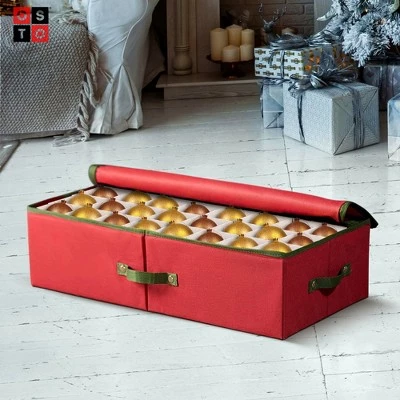OSTO Underbed Christmas Ornament Storage Box Stores Up to 64 Holiday Ornaments of 3 in; Non-Woven Fabric with handles and 2-way zipper 5 OSTO Underbed Christmas Ornament Storage Box Stores Up to 64 Holiday Ornaments of 3 in; Non-Woven Fabric with handles and 2-way zipper - Image 3