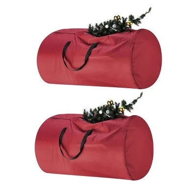 Hastings Home Set of 2 Canvas Christmas Tree and Holiday Decoration Storage Bags with Binding Straps for Artificial Trees Up to 7.5' - Red 3 Hastings Home Set of 2 Canvas Christmas Tree and Holiday Decoration Storage Bags with Binding Straps for Artificial Trees Up to 7.5' - Red