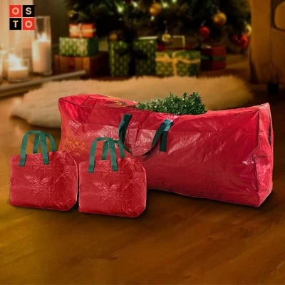 OSTO 3-Pack Artificial Tree Storage Bag and 2 Garland Bags; Christmas Tree Bag for Trees of 9 ft. Tall; Waterproof, Dual Zipper, Carry Handles 5 OSTO 3-Pack Artificial Tree Storage Bag and 2 Garland Bags; Christmas Tree Bag for Trees of 9 ft. Tall; Waterproof, Dual Zipper, Carry Handles - Image 3