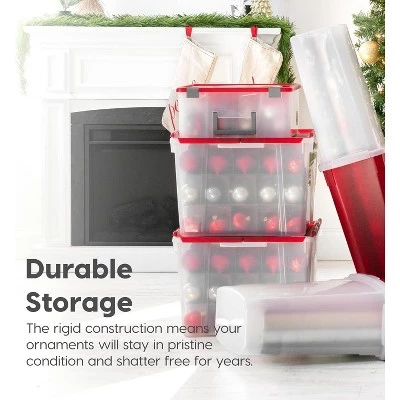 IRIS USA Ornament Storage Box, Plastic Organization Container Bin, Clear/Red 8 IRIS USA Ornament Storage Box, Plastic Organization Container Bin, Clear/Red - Image 6