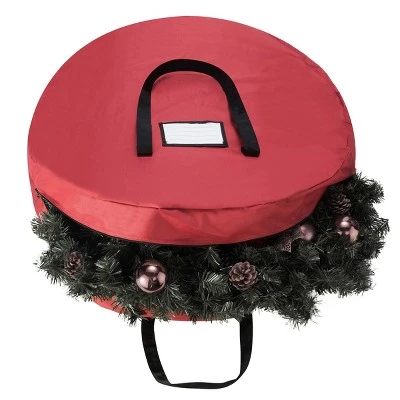 Hastings Home 30" Soft-Sided Canvas Wreath Storage Bag - Red/Black 5 Hastings Home 30" Soft-Sided Canvas Wreath Storage Bag - Red/Black - Image 3