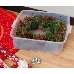Front Page 33 IRIS USA Wreath Storage Box, Clear/Red
