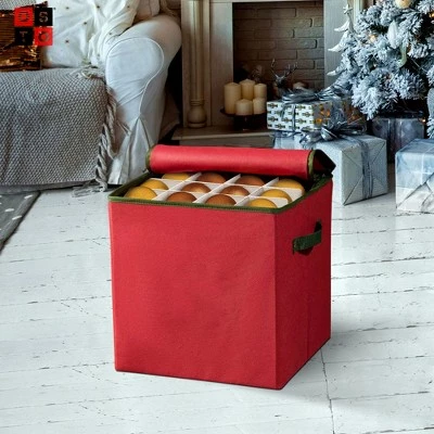 OSTO Christmas Decorative Ornament Storage Box Stores Up to 64 Holiday Ornaments of 3 inches; Non-Woven Fabric with Carry Handles and Card Slot 5 OSTO Christmas Decorative Ornament Storage Box Stores Up to 64 Holiday Ornaments of 3 inches; Non-Woven Fabric with Carry Handles and Card Slot - Image 3