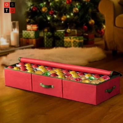 OSTO Underbed Christmas Ornament Storage Box Stores Up to 120 Holiday Ornaments of 3 in; Non-Woven Fabric with Carry Handles 5 OSTO Underbed Christmas Ornament Storage Box Stores Up to 120 Holiday Ornaments of 3 in; Non-Woven Fabric with Carry Handles - Image 3