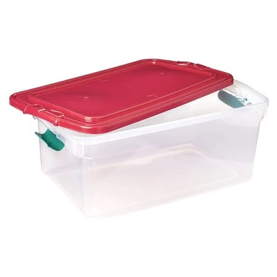 Homz 64 Quart Holiday Seasonal Decor Decoration Organizer Plastic Storage Bin Container with Red Tight Latching Lid and Green Handles, 6 Pack 4 Homz 64 Quart Holiday Seasonal Decor Decoration Organizer Plastic Storage Bin Container with Red Tight Latching Lid and Green Handles, 6 Pack - Image 2