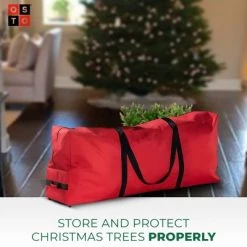 OSTO Premium Rolling 600D Tear Proof Artificial Christmas Tree Storage Bag for Disassembled Trees up to 7.5 Feet 48x15x20 Inch