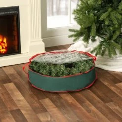 Home Basics Textured PVC 25" Christmas Wreath Bag, Green