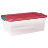 Homz 64 Quart Holiday Seasonal Decor Decoration Organizer Plastic Storage Bin Container with Red Tight Latching Lid and Green Handles, 6 Pack -Christmas Storage Sales GUEST 97cf2cc1 de68 4ef2 98bc 6a145d9189ff