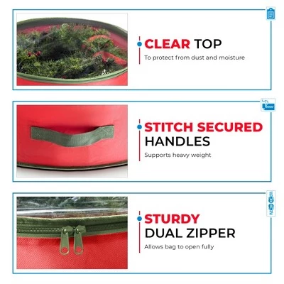 OSTO Lightweight Christmas Wreath Storage Bag Holder with Clear Top, Nonwoven with Card Slot and Carry Handles 2-Pack Green 4 OSTO Lightweight Christmas Wreath Storage Bag Holder with Clear Top, Nonwoven with Card Slot and Carry Handles 2-Pack Green - Image 2