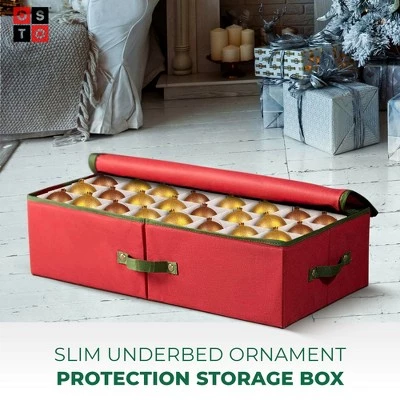 OSTO Underbed Christmas Ornament Storage Box Stores Up to 64 Holiday Ornaments of 3 in; Non-Woven Fabric with handles and 2-way zipper 3 OSTO Underbed Christmas Ornament Storage Box Stores Up to 64 Holiday Ornaments of 3 in; Non-Woven Fabric with handles and 2-way zipper