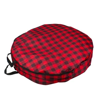 Northlight 30" Heavy Duty Red and Black Plaid Christmas Wreath Storage Bag with Handles 3 Northlight 30" Heavy Duty Red and Black Plaid Christmas Wreath Storage Bag with Handles