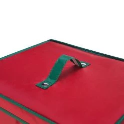 Hastings Home Wrapping Paper Upright Storage Box for 20 Rolls of 40" Gift Wrap With Lid, Dividers and Handles - Red With Green Handles