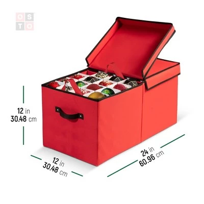 OSTO Large Christmas Decorative Ornament Storage Box with Lid Fits 128 Holiday Ornaments of 3 in. Tear Proof, Waterproof 600D Polyester 4 OSTO Large Christmas Decorative Ornament Storage Box with Lid Fits 128 Holiday Ornaments of 3 in. Tear Proof, Waterproof 600D Polyester - Image 2