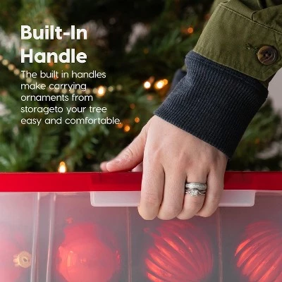 IRIS USA Ornament Storage Box, Plastic Organization Container Bin, Clear/Red 3 IRIS USA Ornament Storage Box, Plastic Organization Container Bin, Clear/Red