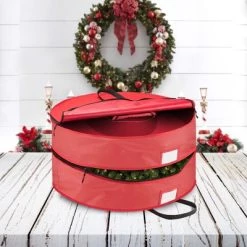 OSTO Double Attached Christmas Wreath Storage Bag Holder, Tear-Proof Extra Strong 600D Oxford, Pouch for Garlands and More