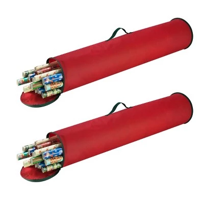 Hastings Home Holiday, Christmas, or Birthday Gift Wrapping Paper Storage Bags- Red/Green, Set of 2 4 Hastings Home Holiday, Christmas, or Birthday Gift Wrapping Paper Storage Bags- Red/Green, Set of 2 - Image 2