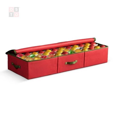 OSTO Underbed Christmas Ornament Storage Box Stores Up to 120 Holiday Ornaments of 3 in; Non-Woven Fabric with Carry Handles 6 OSTO Underbed Christmas Ornament Storage Box Stores Up to 120 Holiday Ornaments of 3 in; Non-Woven Fabric with Carry Handles - Image 4