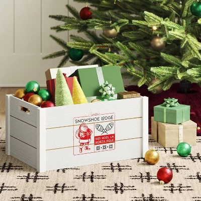 9.5"x19" Wood 'Santa's Snowshoe Lodge' Christmas Decorative Storage Bin White - Wondershop™ 2 9.5"x19" Wood 'Santa's Snowshoe Lodge' Christmas Decorative Storage Bin White - Wondershop™
