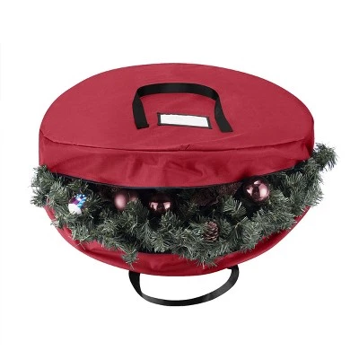 Hastings Home Round Wreath Storage Bag With Handles - 36", Red 4 Hastings Home Round Wreath Storage Bag With Handles - 36", Red - Image 2