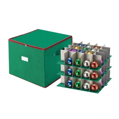 DTX Intl Ornament Storage Box - Holiday Organizer with 75 Compartments, Dividers for Christmas Bulbs and Decorations, and Zip-Up Lid by Tiny Tim Totes (Green) 4 DTX Intl Ornament Storage Box - Holiday Organizer with 75 Compartments, Dividers for Christmas Bulbs and Decorations, and Zip-Up Lid by Tiny Tim Totes (Green) - Image 2