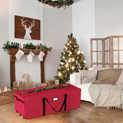 Hastings Home Rolling Christmas Tree Canvas Storage Bag - 67" x 28", Red 5 Hastings Home Rolling Christmas Tree Canvas Storage Bag - 67" x 28", Red - Image 3