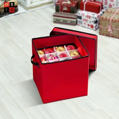 OSTO Squared Christmas Decorative Ornament Storage Box with Lid Fits 64 Holiday Ornaments of 3 in. Tear Proof, Waterproof 600D Polyester 5 OSTO Squared Christmas Decorative Ornament Storage Box with Lid Fits 64 Holiday Ornaments of 3 in. Tear Proof, Waterproof 600D Polyester - Image 3