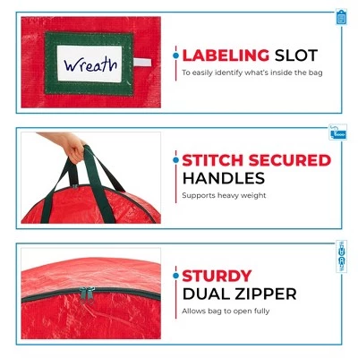 OSTO Water Resistant Christmas Wreath Storage Bag Holder, Year-Round Artificial Wreaths Storage Protection and Practical Features 4 OSTO Water Resistant Christmas Wreath Storage Bag Holder, Year-Round Artificial Wreaths Storage Protection and Practical Features - Image 2