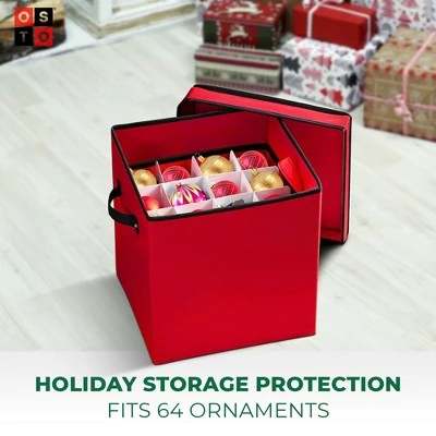 OSTO Squared Christmas Decorative Ornament Storage Box with Lid Fits 64 Holiday Ornaments of 3 in. Tear Proof, Waterproof 600D Polyester 3 OSTO Squared Christmas Decorative Ornament Storage Box with Lid Fits 64 Holiday Ornaments of 3 in. Tear Proof, Waterproof 600D Polyester