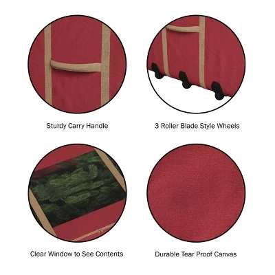 Hastings Home Rolling Canvas Christmas Tree Storage Bag for 9' Trees - Burgundy 4 Hastings Home Rolling Canvas Christmas Tree Storage Bag for 9' Trees - Burgundy - Image 2