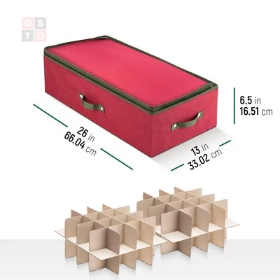 OSTO Underbed Christmas Ornament Storage Box Stores Up to 64 Holiday Ornaments of 3 in; Non-Woven Fabric with handles and 2-way zipper 4 OSTO Underbed Christmas Ornament Storage Box Stores Up to 64 Holiday Ornaments of 3 in; Non-Woven Fabric with handles and 2-way zipper - Image 2