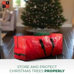 OSTO Rolling Waterproof Artificial Christmas Tree Storage Bag for Disassembled Trees up to 7.5 Feet 48x15x20 Inch