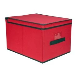 Northlight 16" Red Collapsible Christmas Decoration Storage Box with Handel