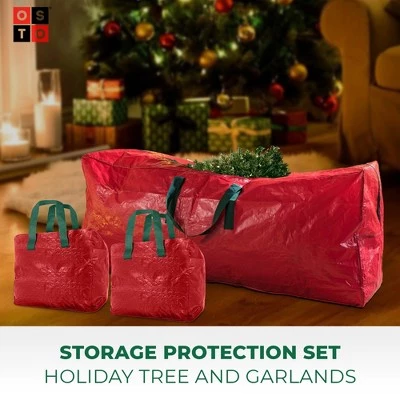 OSTO 3-Pack Artificial Tree Storage Bag and 2 Garland Bags; Christmas Tree Bag for Trees of 9 ft. Tall; Waterproof, Dual Zipper, Carry Handles 3 OSTO 3-Pack Artificial Tree Storage Bag and 2 Garland Bags; Christmas Tree Bag for Trees of 9 ft. Tall; Waterproof, Dual Zipper, Carry Handles