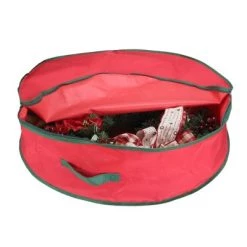Northlight 36” Red and Green Christmas Wreath Storage Bag