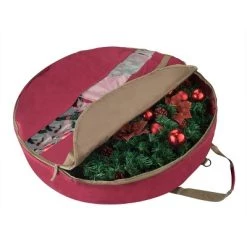 Wreath Storage Bag- 48" Round-Interior Compartment for Ornaments & Clear Window-For Holiday & Christmas Artificial Wreaths by Hastings Home (Red) -Christmas Storage Sales GUEST f898d0ef c00a 40b6 afcb 94d86269dff6